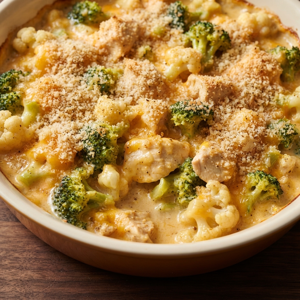 Cheesy Chicken Broccoli Cauliflower Casserole