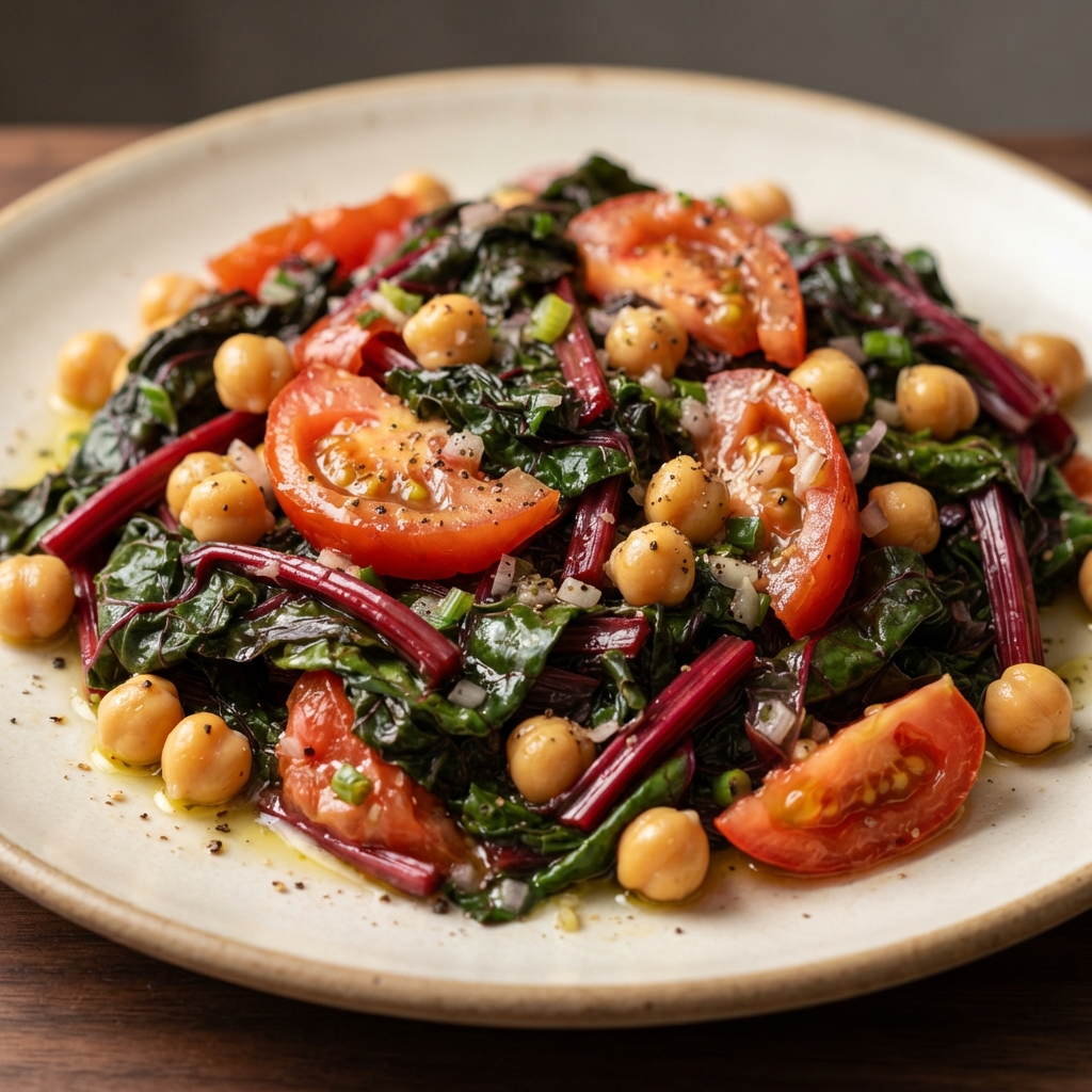 Swiss Chard with Chickpeas and Fresh Tomato