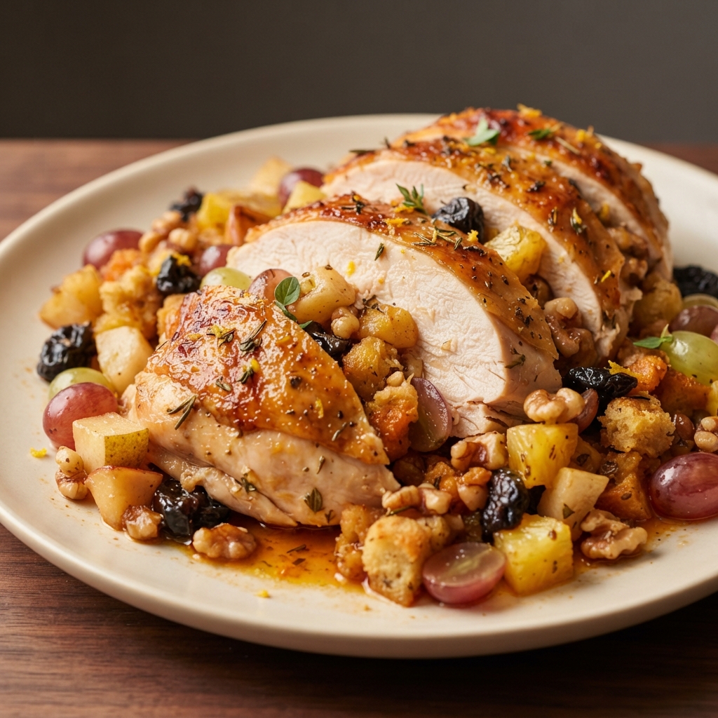 Festive Roasted Chicken with Fruit and Nut Stuffing