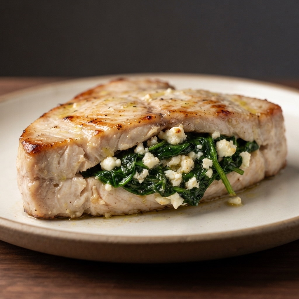 Greek-Style Feta and Spinach Stuffed Swordfish