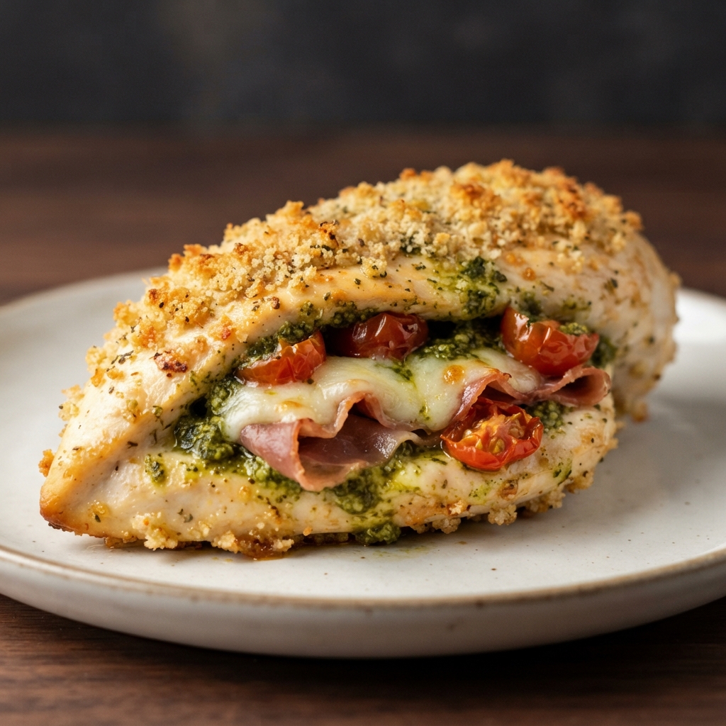 Prosciutto-Stuffed Baked Chicken Breasts with Pesto