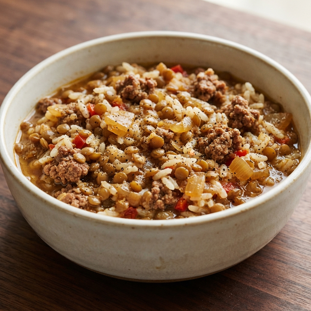 Ground Beef, Lentils, and Rice One-Pot