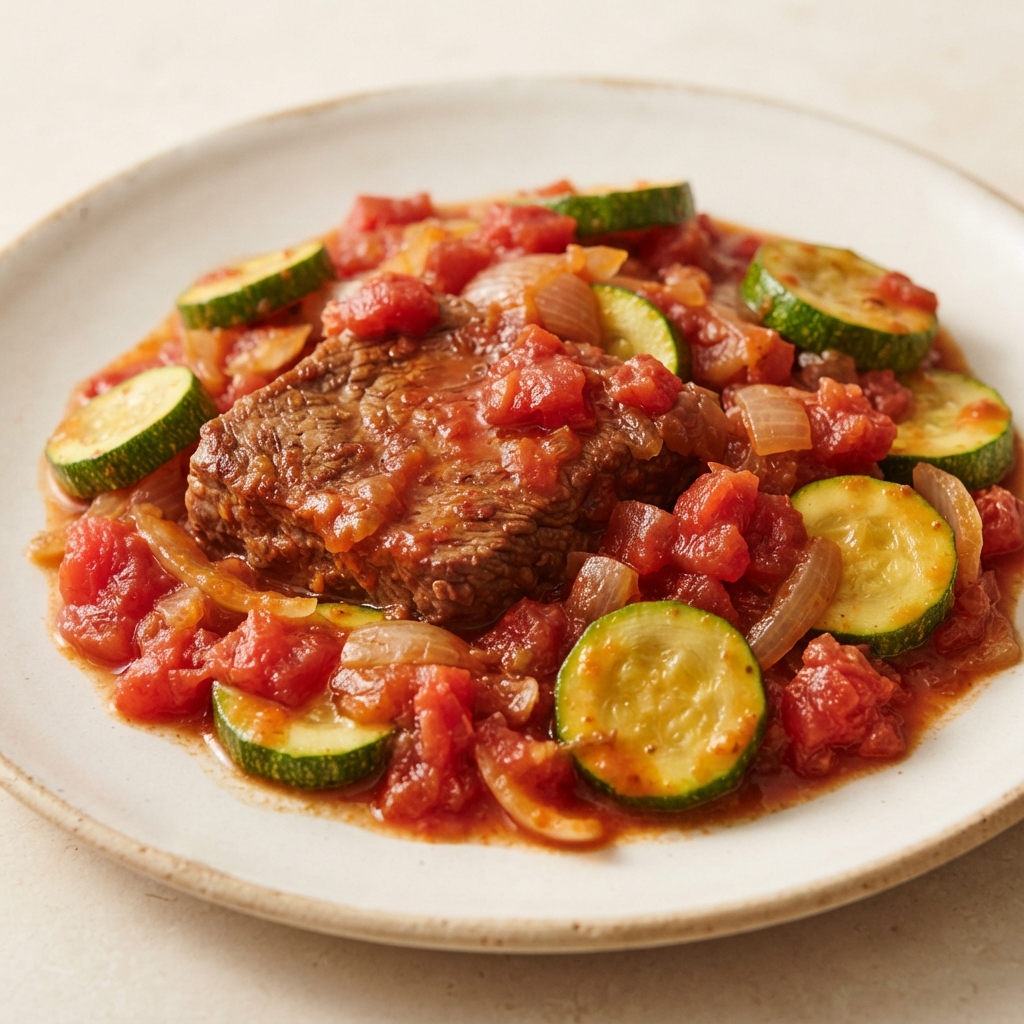 Tomato-Braised Cube Steaks with Zucchini