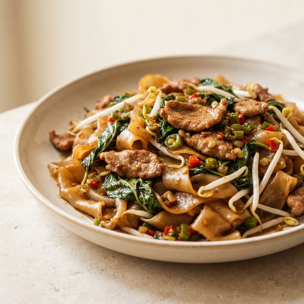 Thai Drunken Noodles (Pad Kee Mao) with Pork