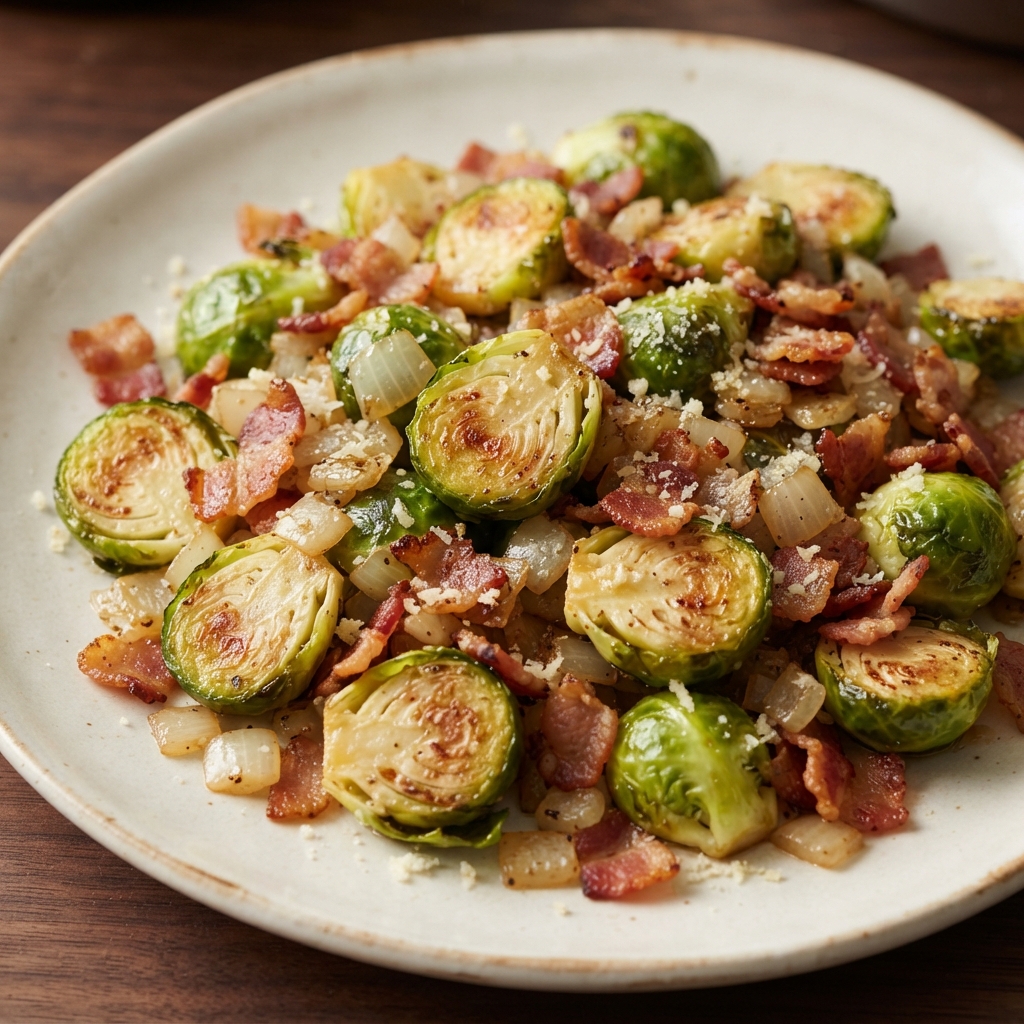 Brussels Sprouts Skillet with Bacon and Onions
