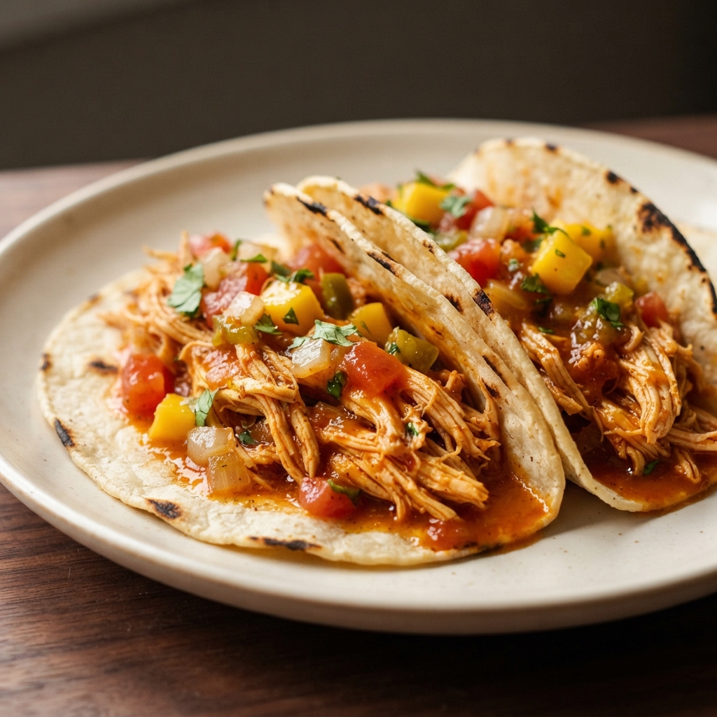 Citrus-Mango Pulled Chicken Tacos