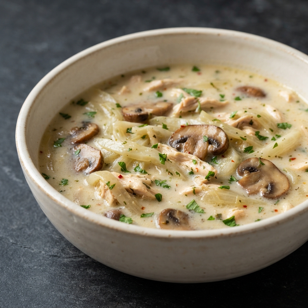 Creamy Chicken Soup with Fennel and Mushrooms