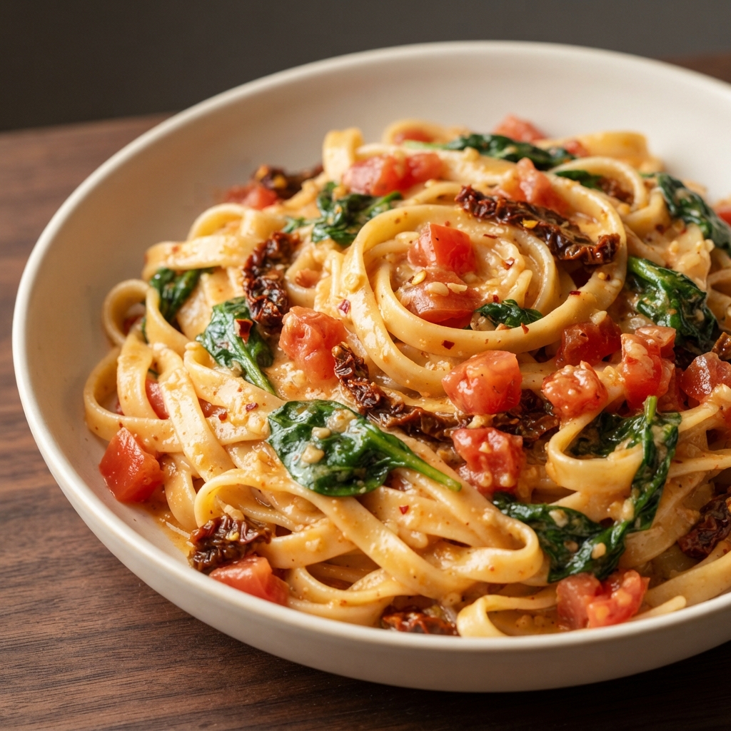 Silky Fettuccine with Sun‑Dried Tomato Cream