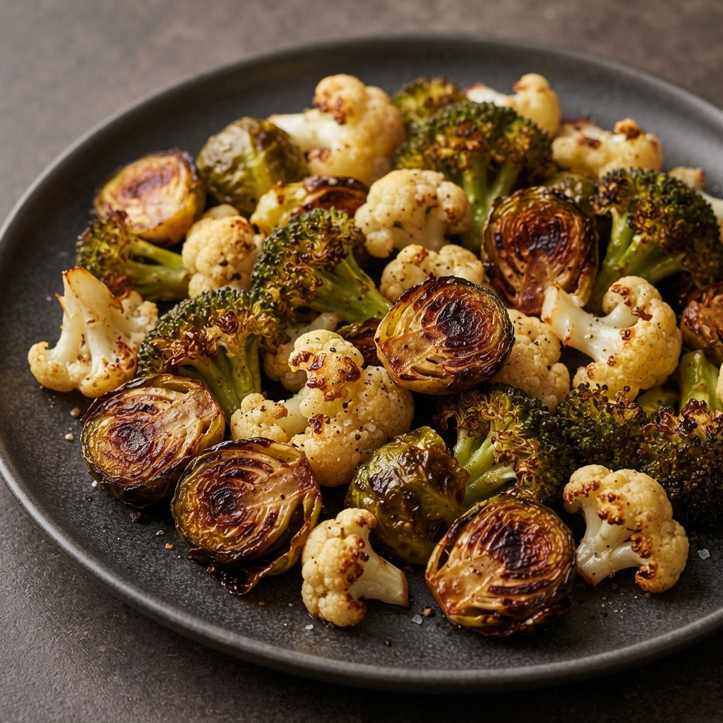 Roasted Cauliflower, Brussels Sprouts, and Broccoli Medley