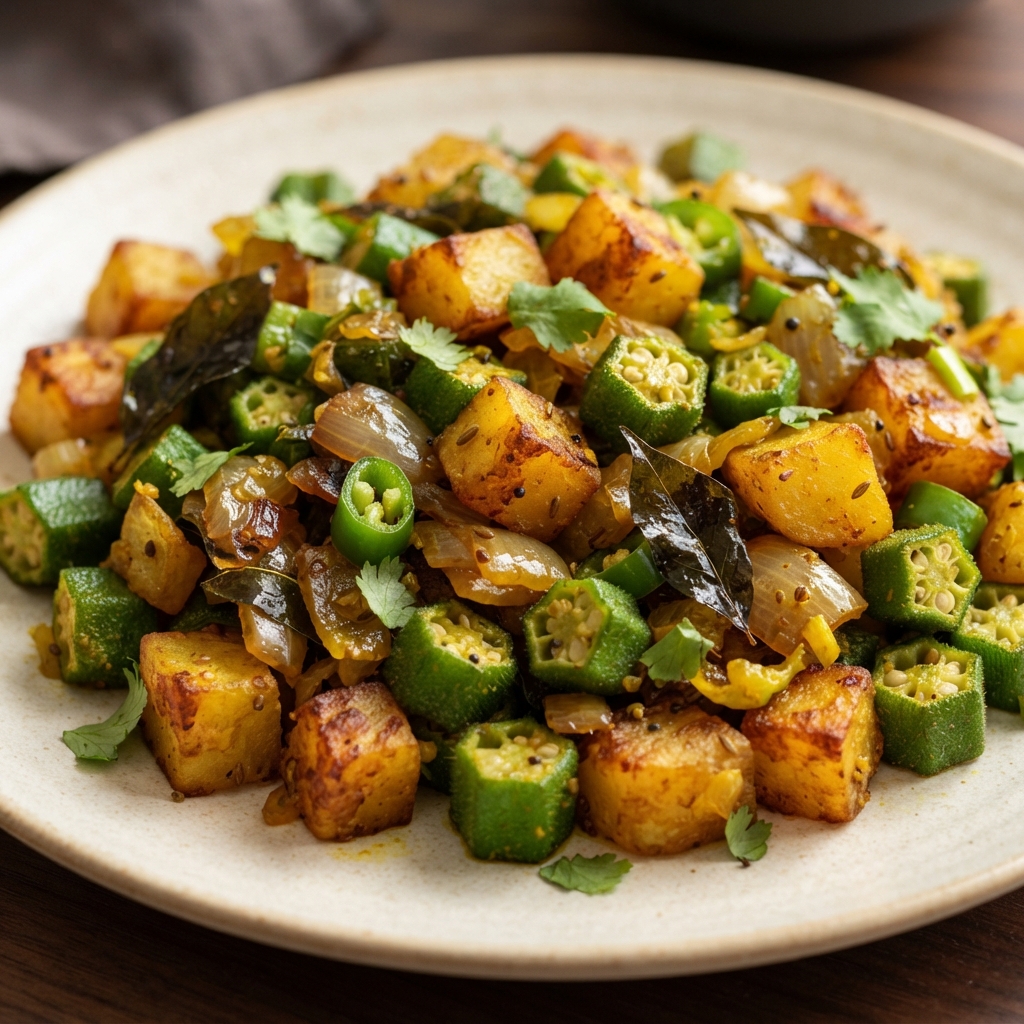 South Indian Potato-Okra Curry (Bhindi Curry)