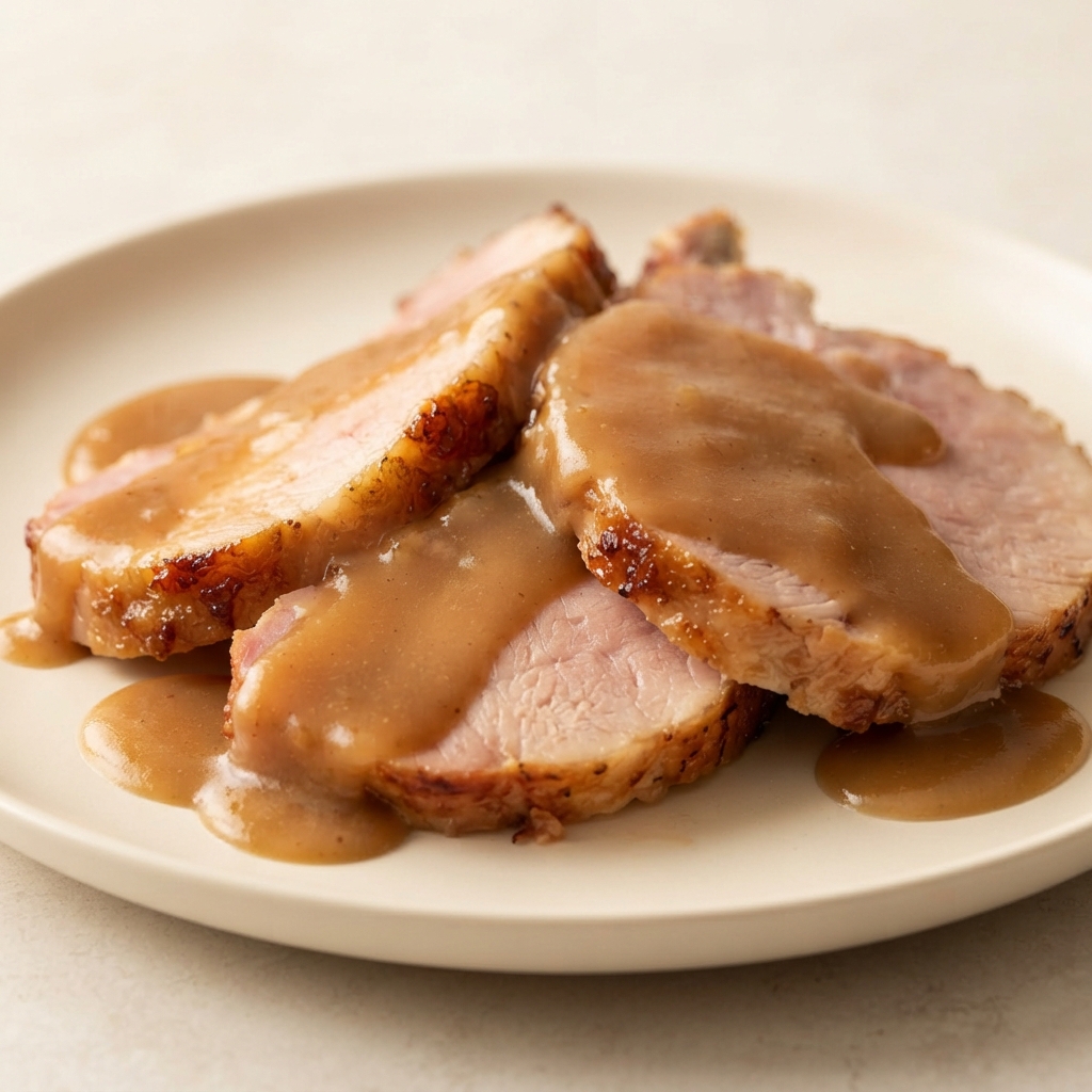 Oven-Roasted Ham with Brown Sugar Apple Gravy