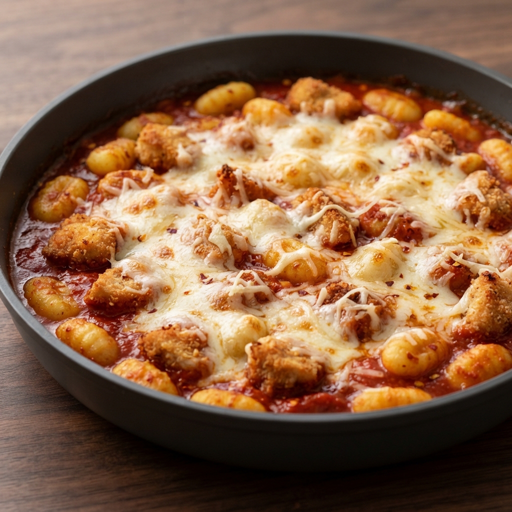 30-Minute Cozy Skillet with Aldi Tomato-Basil Gnocchi and Chicken Bites