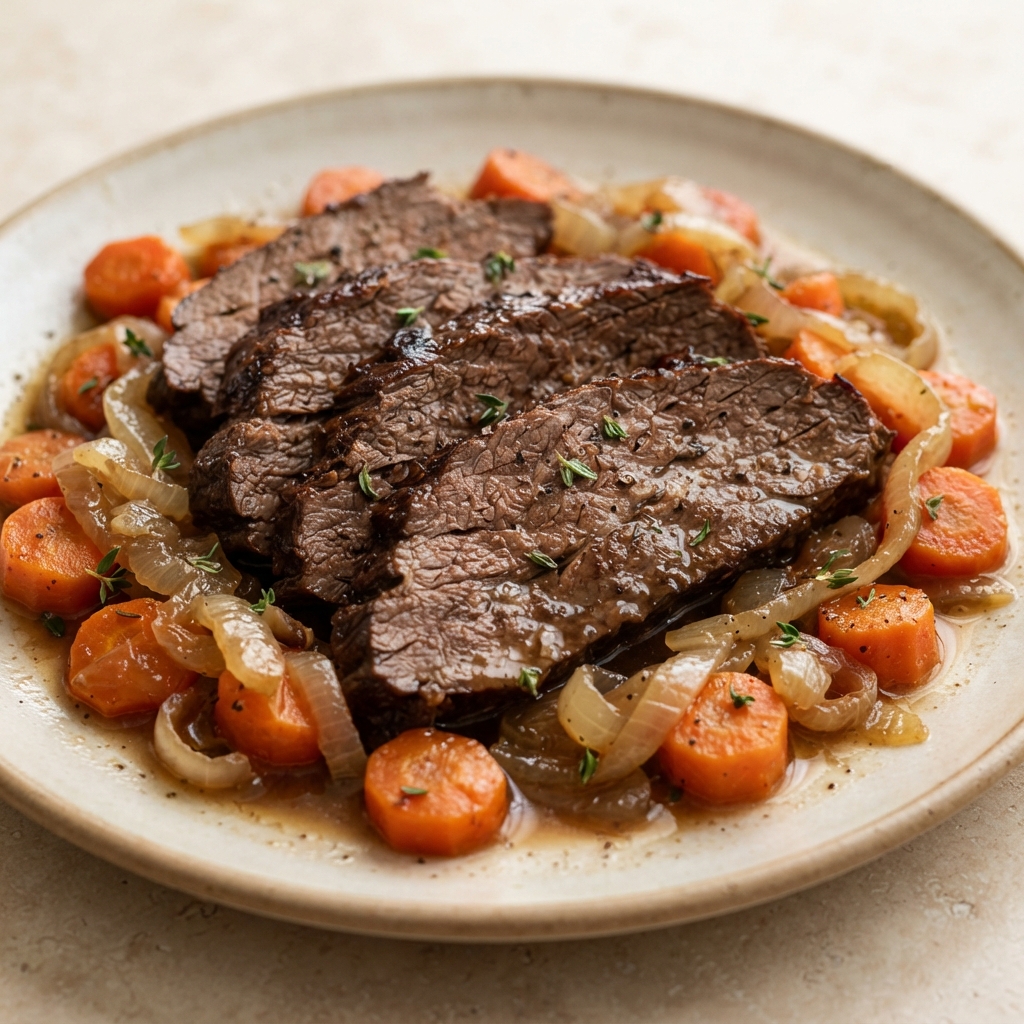 Crockpot Flank Steak with Onions and Carrots