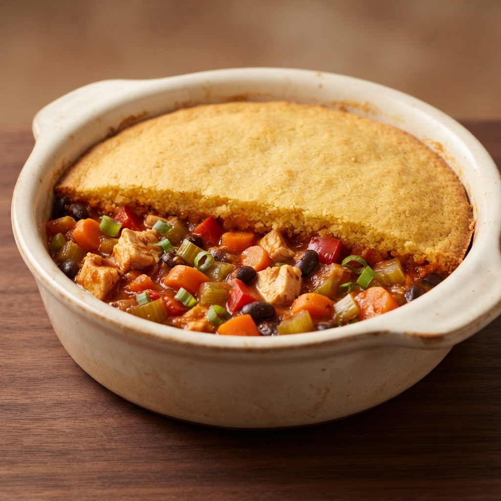 Southwestern Chicken Pot Pie with Cornbread Crust (Dutch Oven)