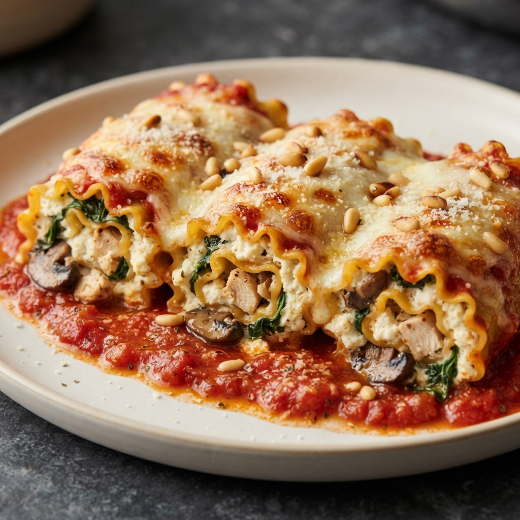 Chicken and Portobello Lasagna Roll-Ups
