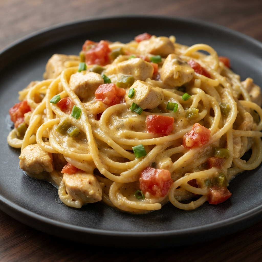 Rotel Chicken Spaghetti Bake