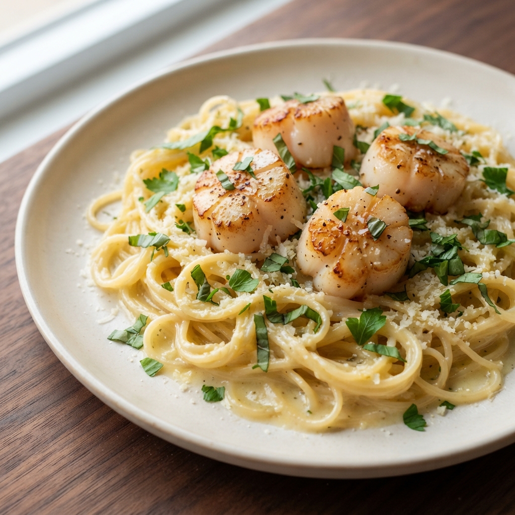 Savory Sea Scallops and Angel Hair Pasta