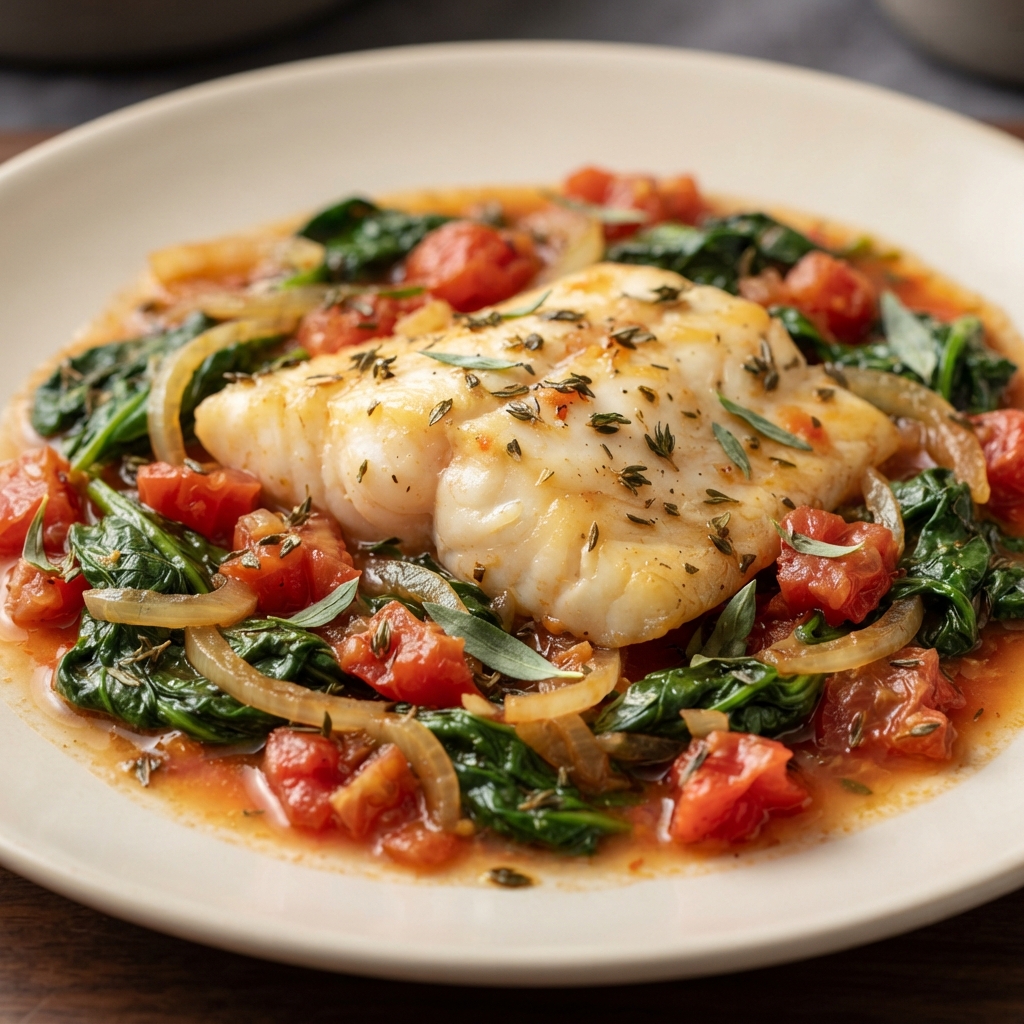 Oven-Roasted Haddock with Spinach and Tomato