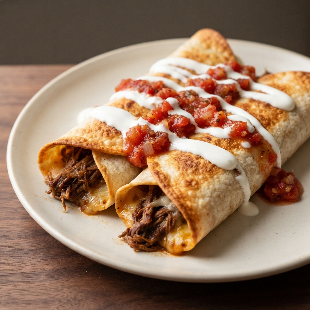 Oven-Baked Shredded Beef Chimichangas