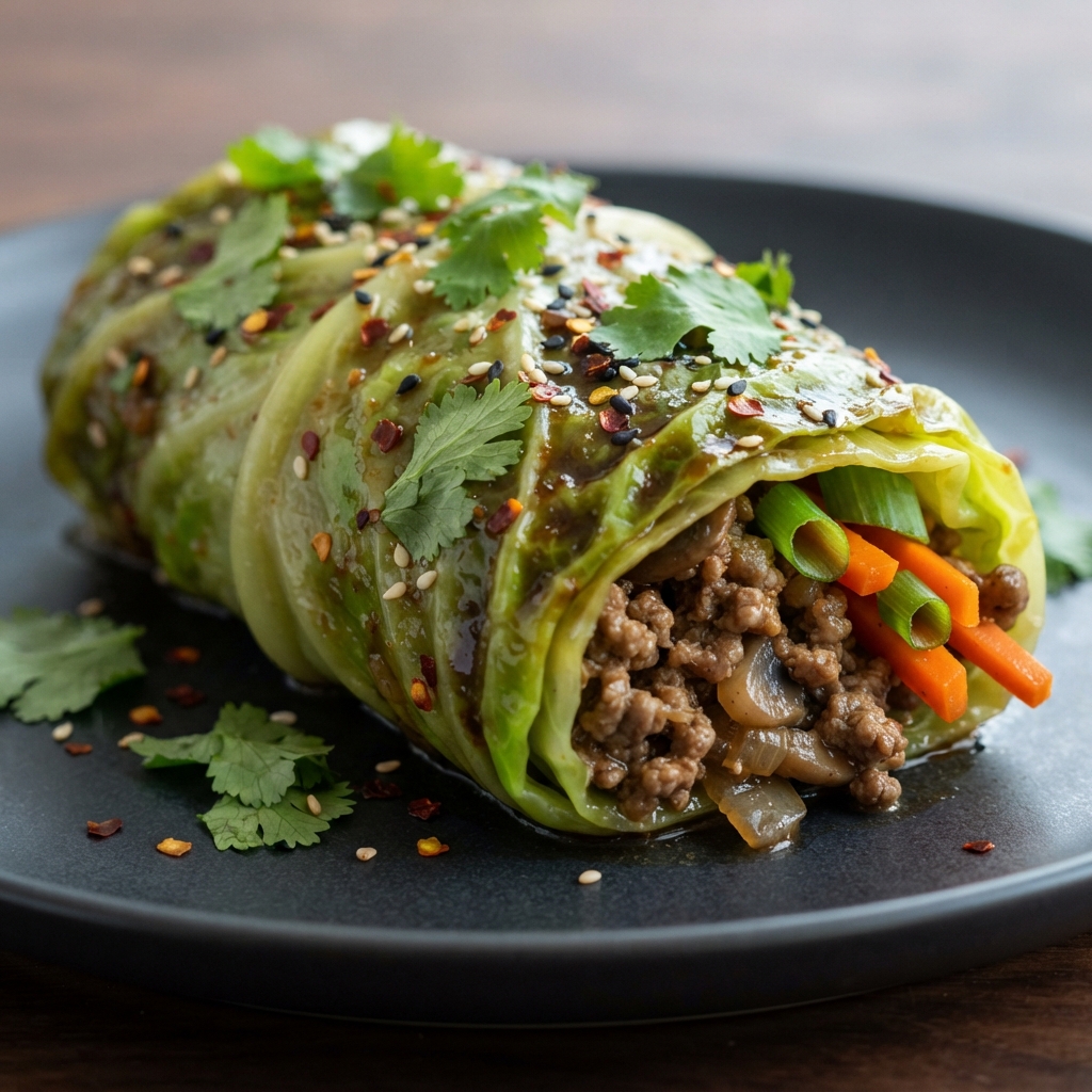 Ginger-Chile Ground Beef Cabbage Lettuce Wraps