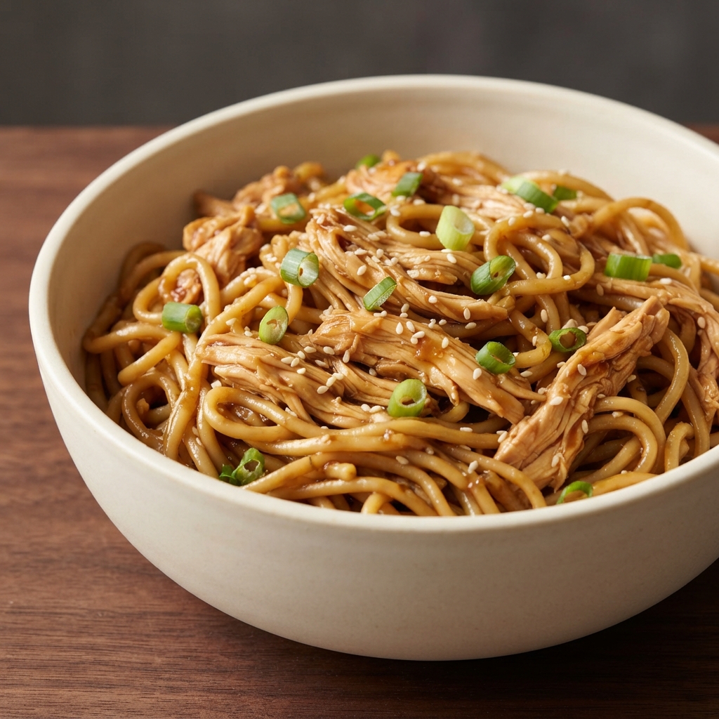 Crockpot Honey-Garlic Chicken with Lo Mein Noodles