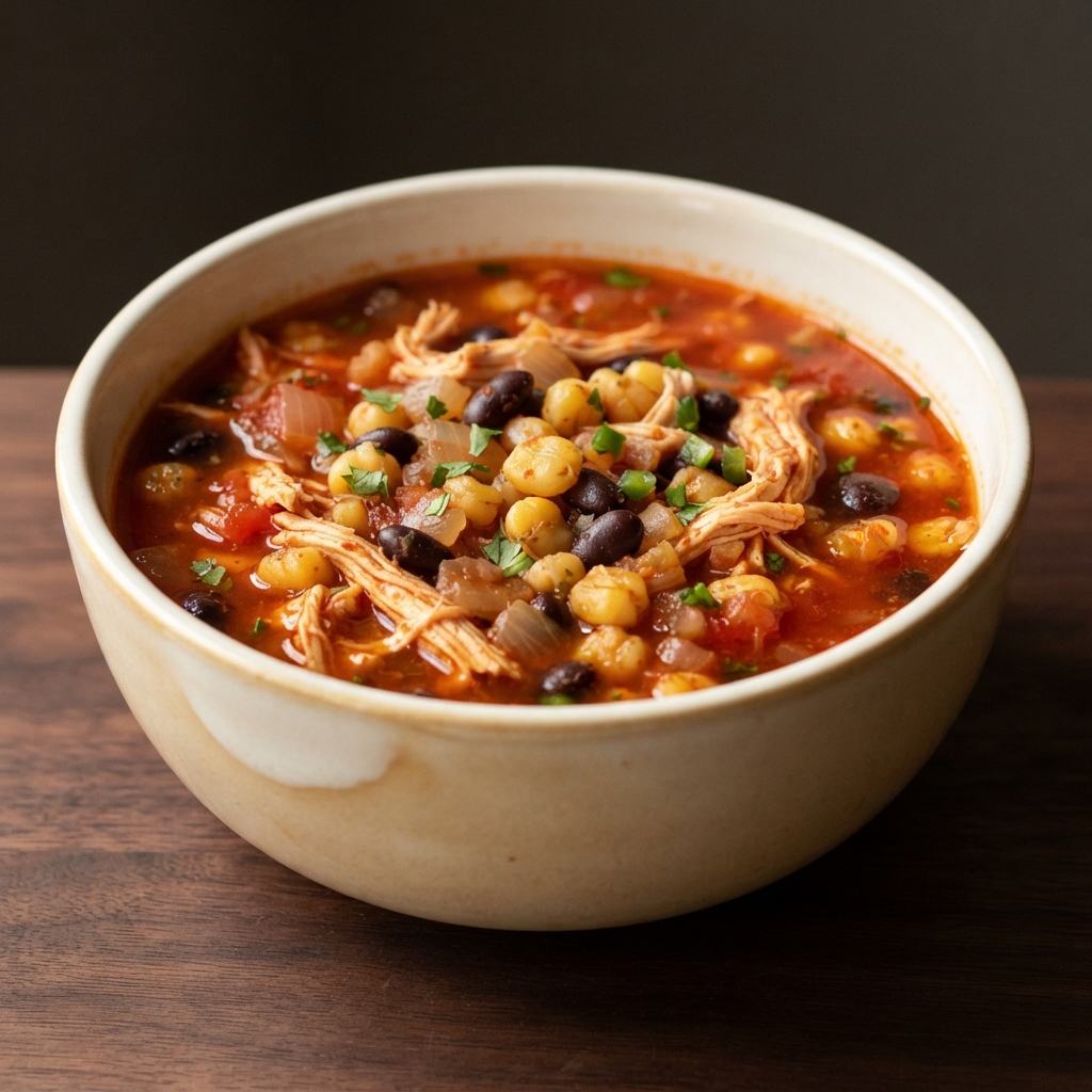 Shredded Chicken and Hominy Mexican Soup