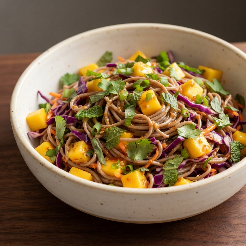 Chilled Soba Noodle Salad with Fresh Herbs and Mango