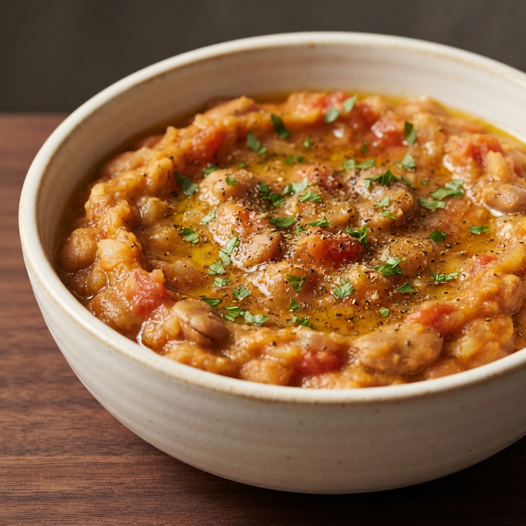 Spiced Tomato Fava Bean Mash