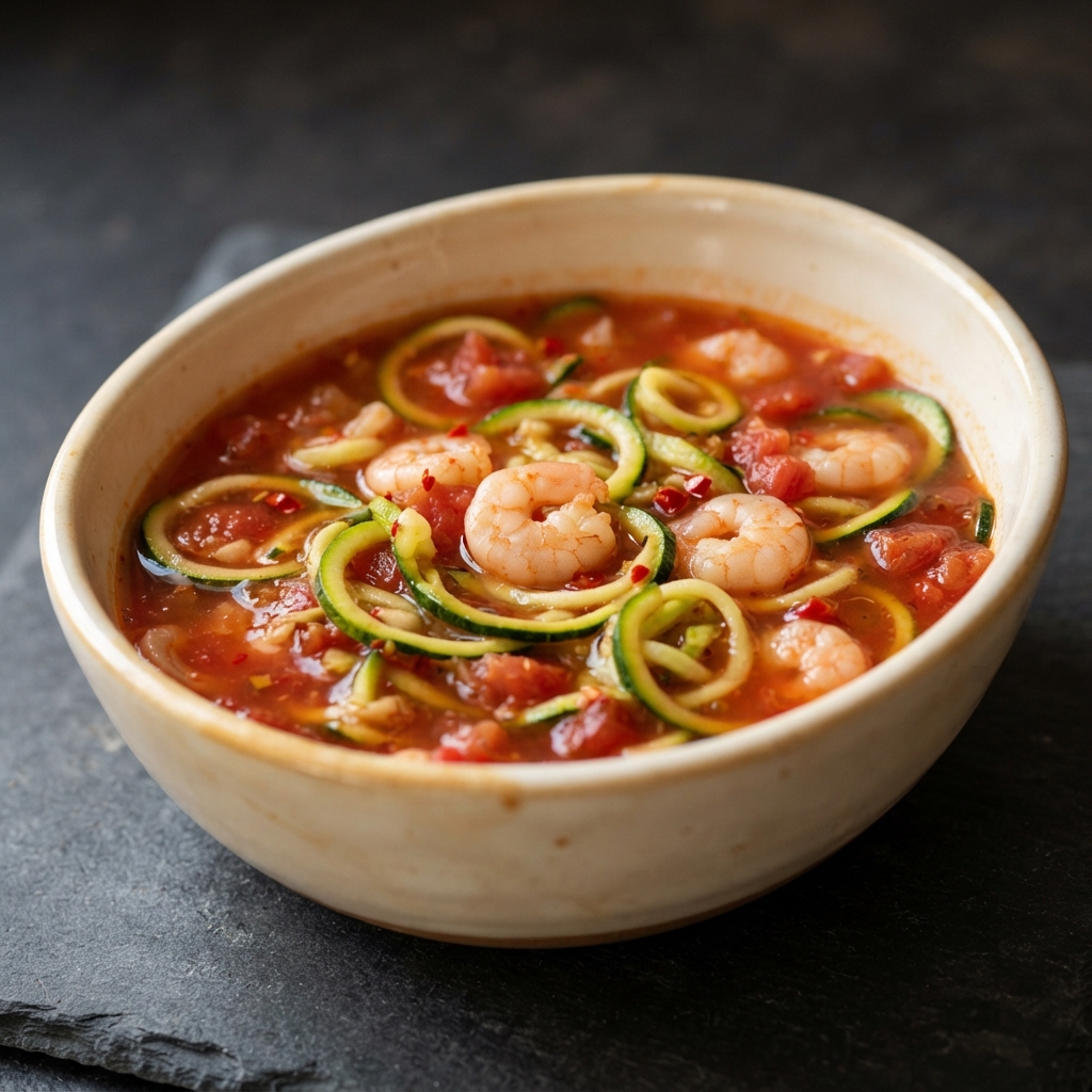 Spicy Shrimp Tortilla Soup with Zucchini Noodles