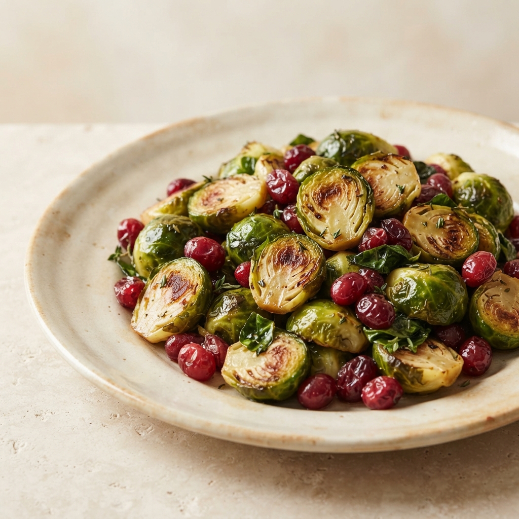 Thyme-Roasted Brussels Sprouts with Fresh Cranberries