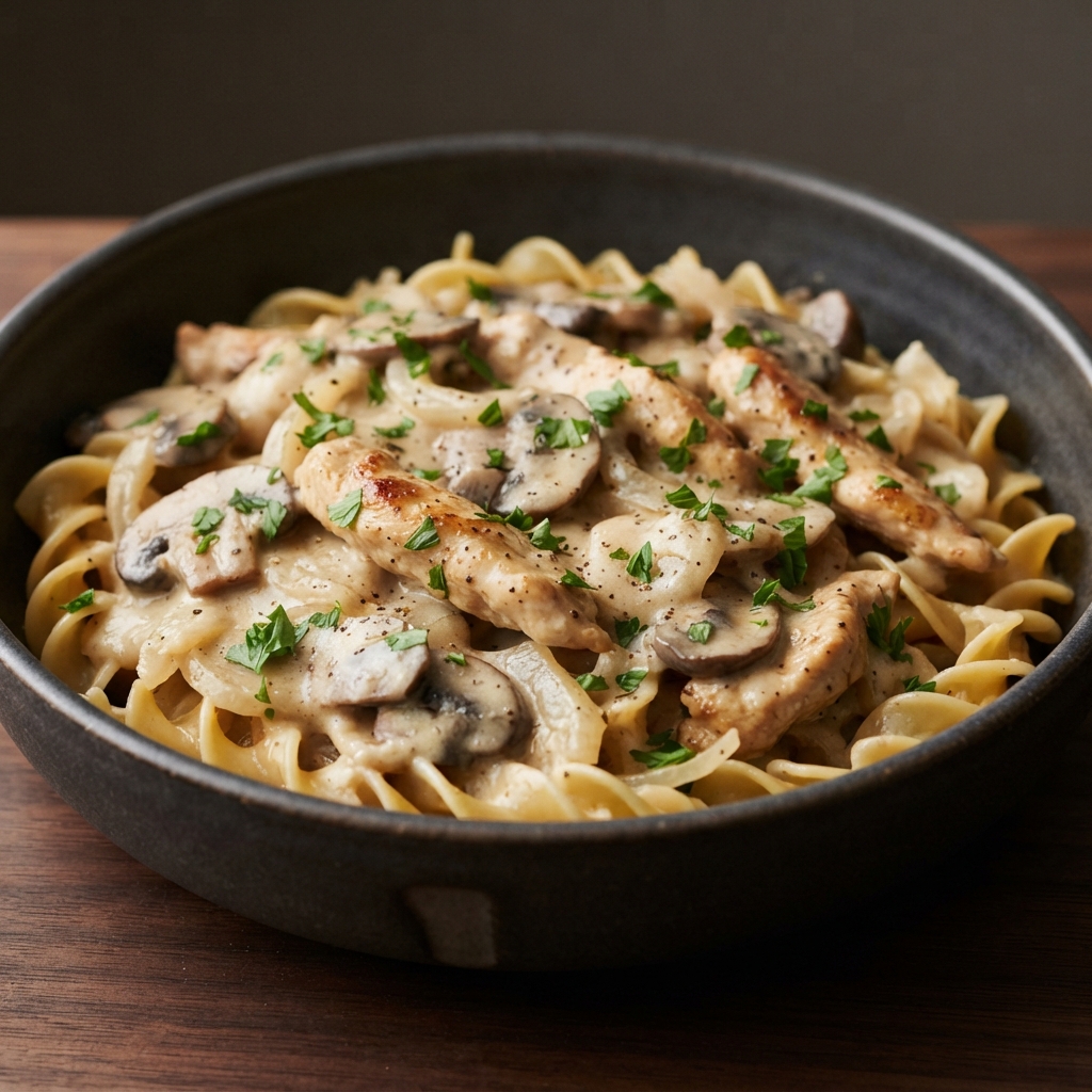 Chicken and Mushroom Stroganoff in a Creamy Sauce