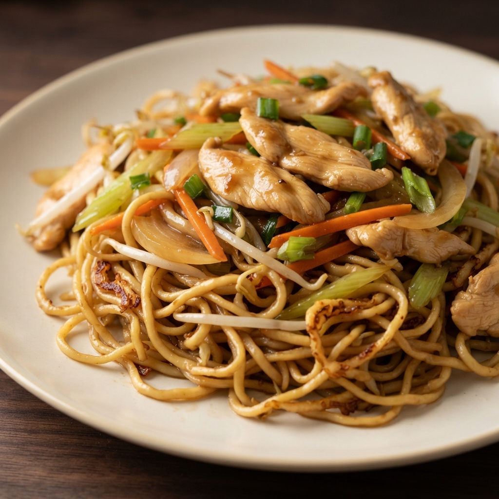 Cantonese-Style Chicken Chow Mein Noodles