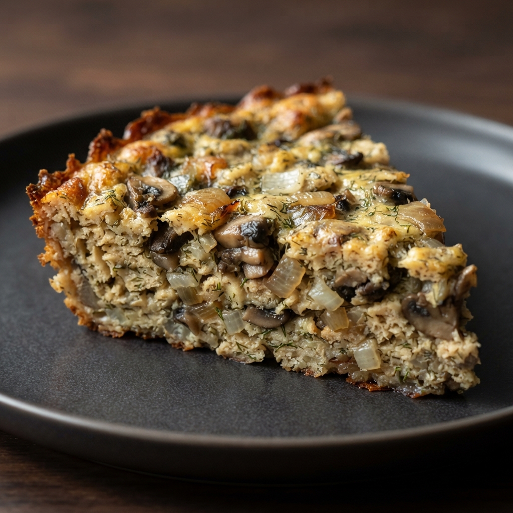 Mushroom and Onion Matzo Farfel Kugel