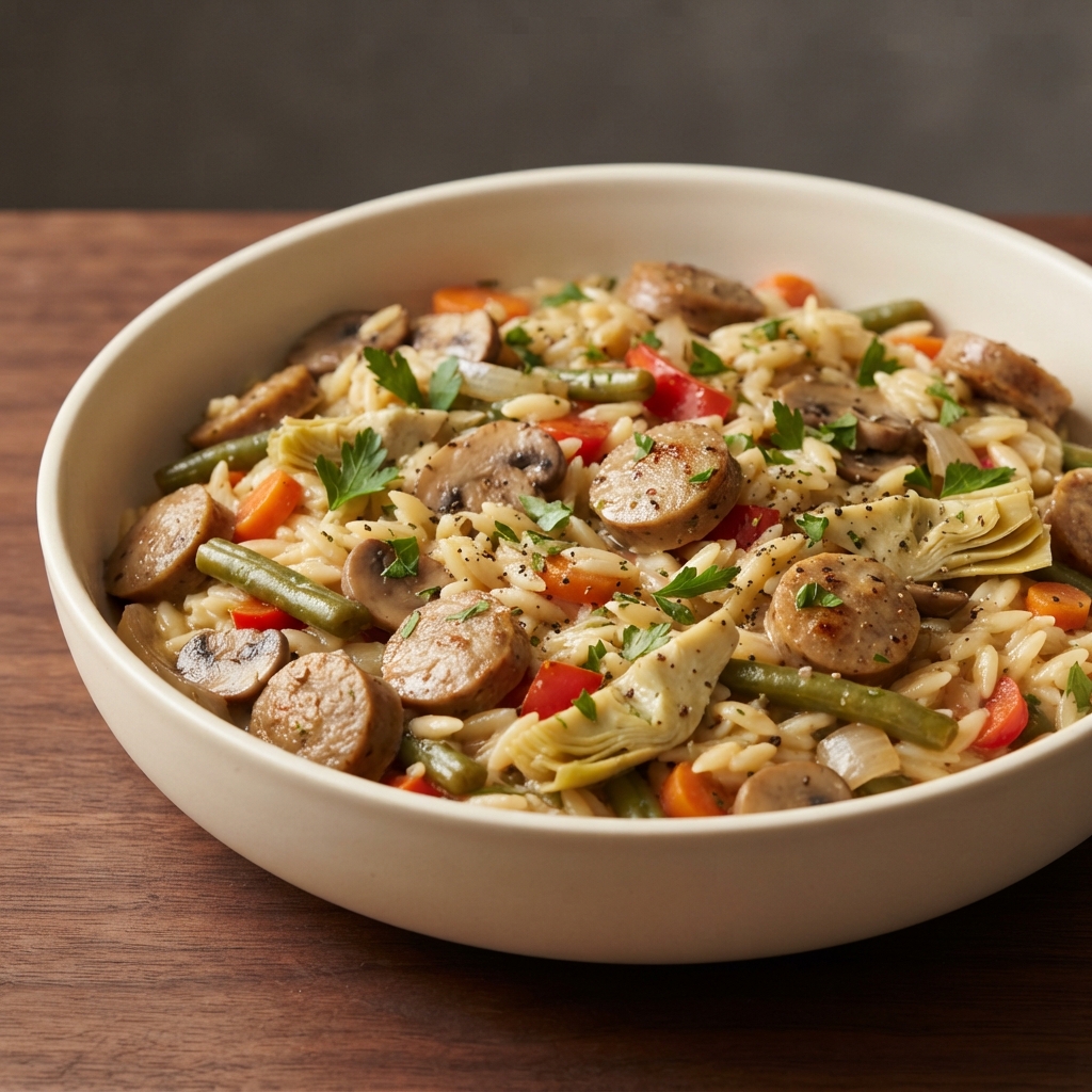 Skillet Orzo with Chicken Sausage and Veggies