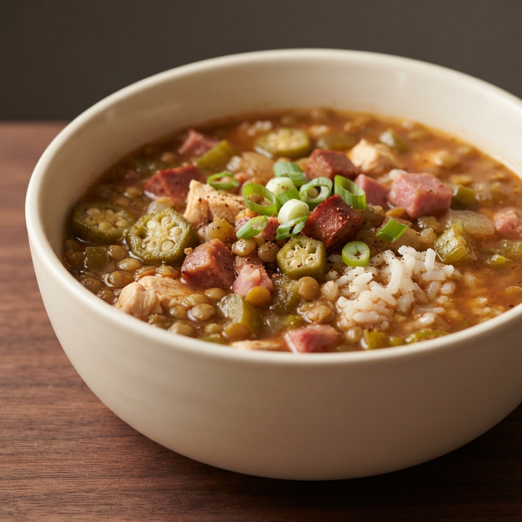 Green Lentil Gumbo-Style Soup