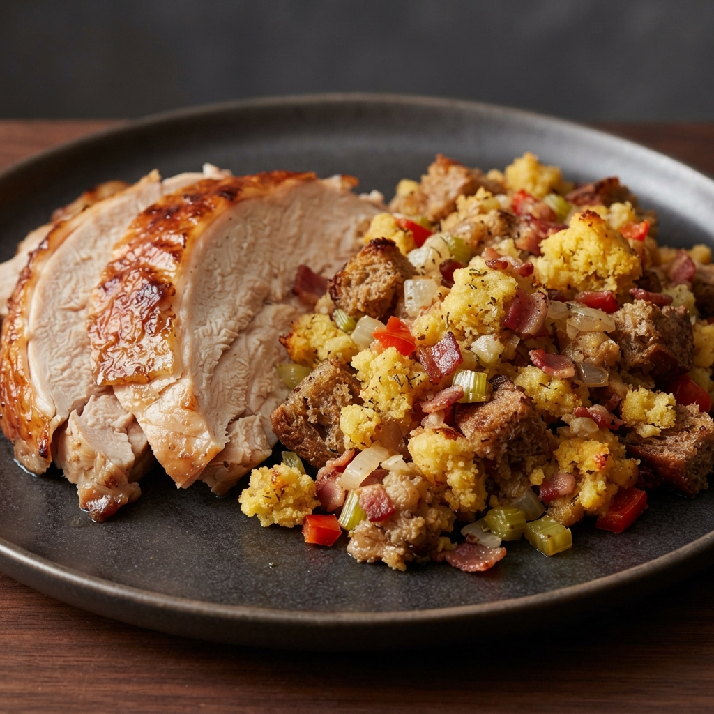 Roast Turkey with Cornbread and Rye Stuffing
