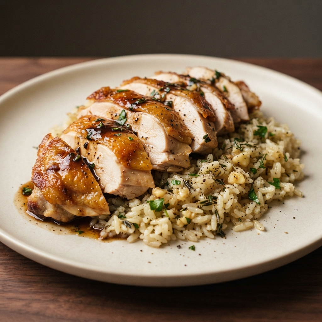 Roast Chicken with Garlic-Herb Rice