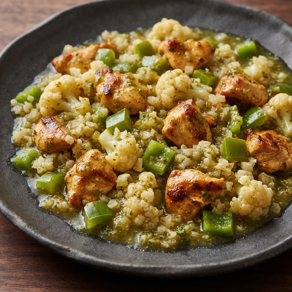 Salsa Verde Chicken and Cauliflower Rice