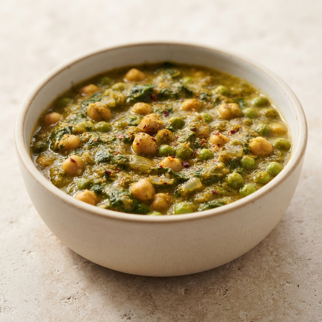 Spinach and Chickpea Chole with Peas