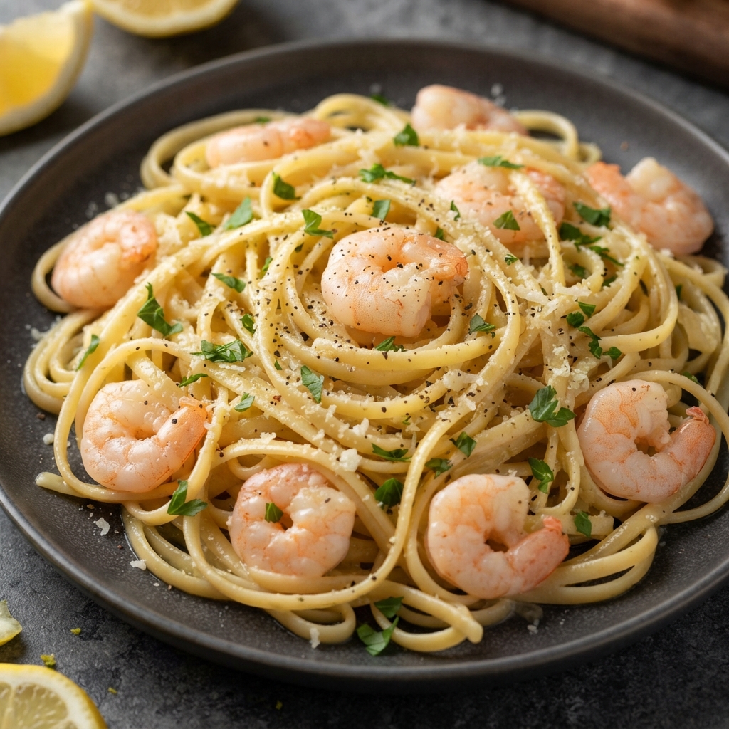 Zesty Lemon Garlic Shrimp Linguine