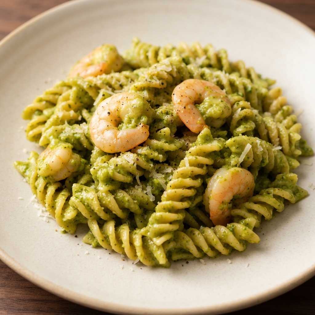 Shrimp Pasta with Basil–Pistachio Pesto (3000 kcal OMAD)