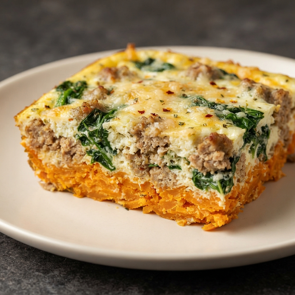 Sweet Potato, Turkey Sausage, and Spinach Breakfast Bake