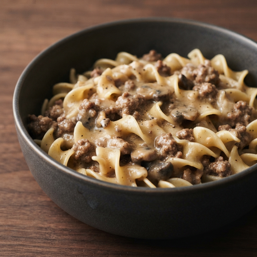 Creamy Ground Beef Stroganoff with Egg Noodles