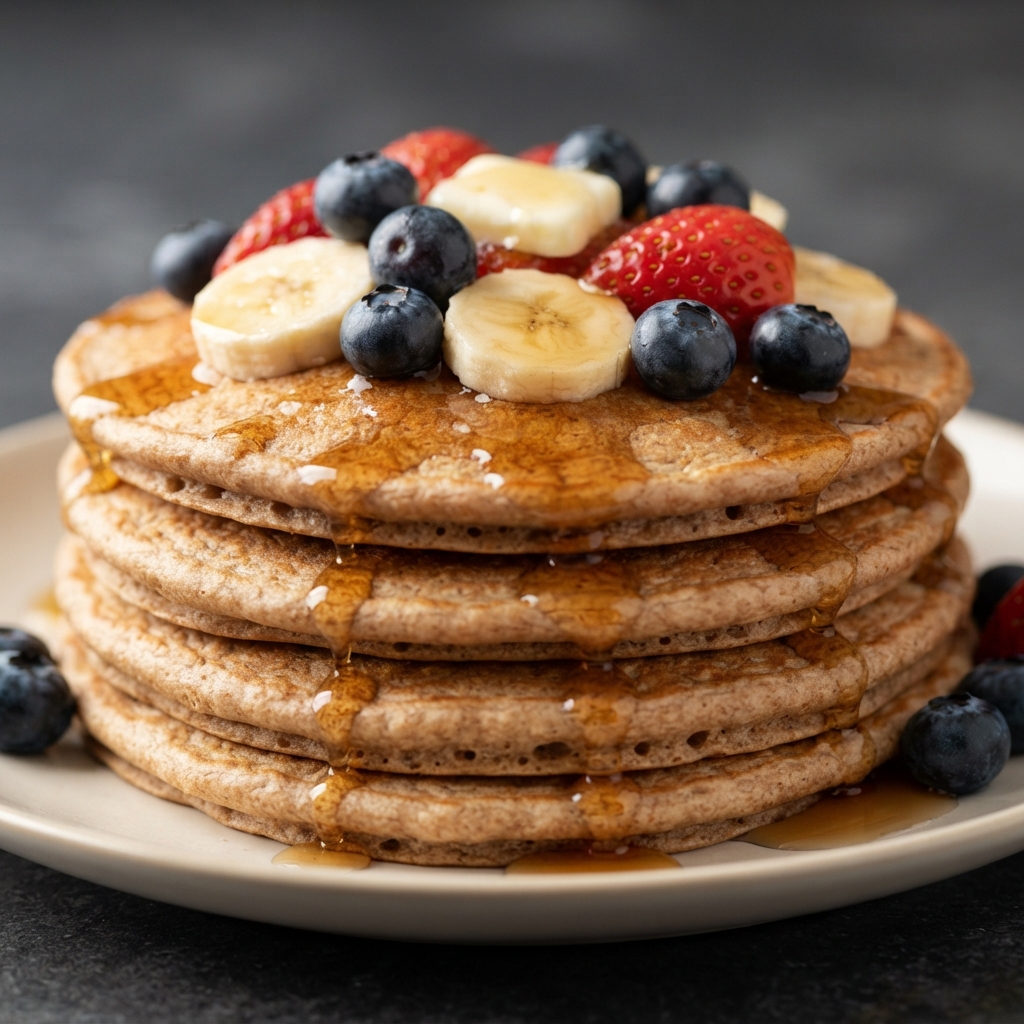 Whole Wheat Pancakes with Fresh Fruit Topping