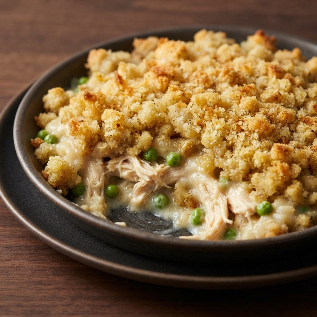 Creamy Shredded Chicken Stuffing Casserole