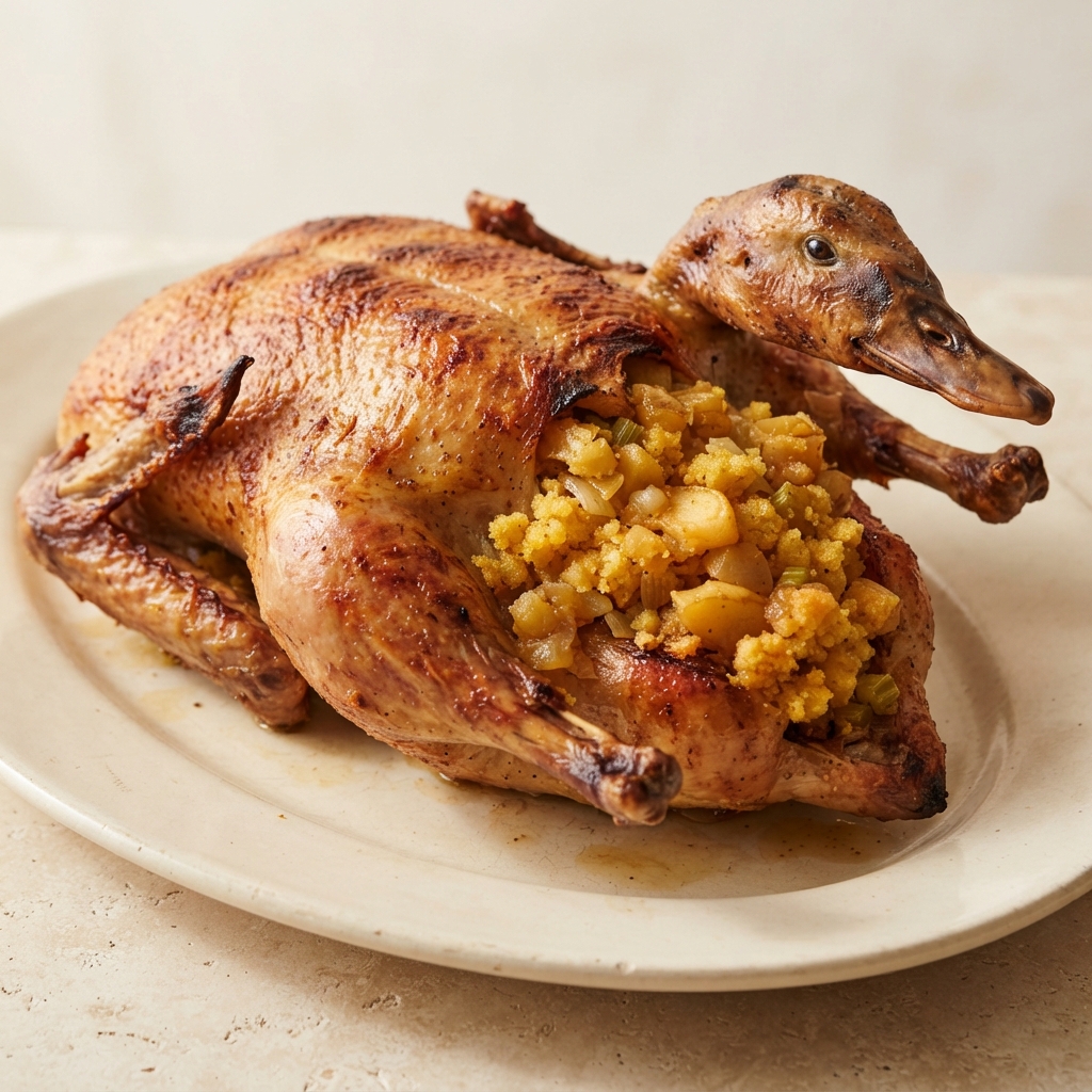 Roasted Duck with Apple Cornbread Stuffing
