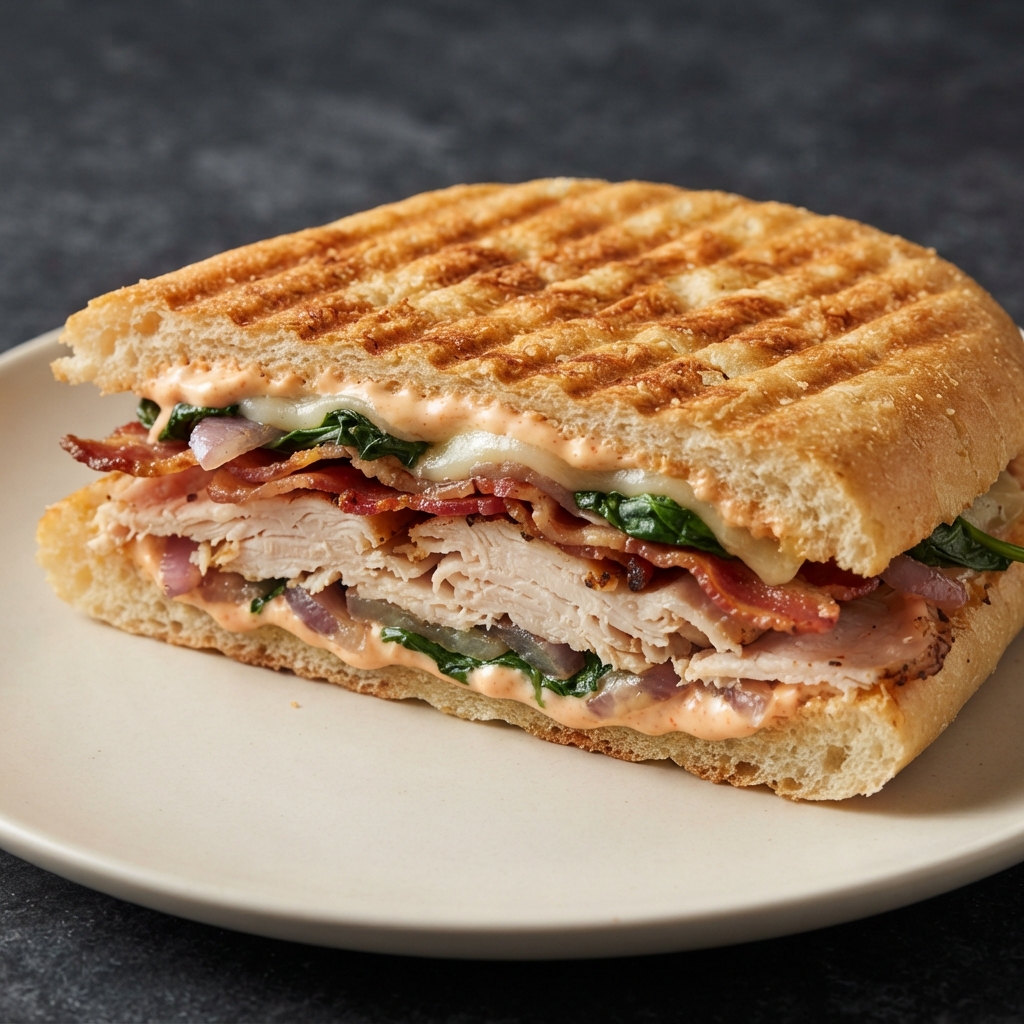 Chipotle Mayo Turkey-Bacon Panini on Focaccia
