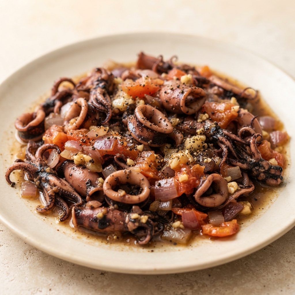 Pusit Adobo (Filipino Squid in Vinegar–Soy)
