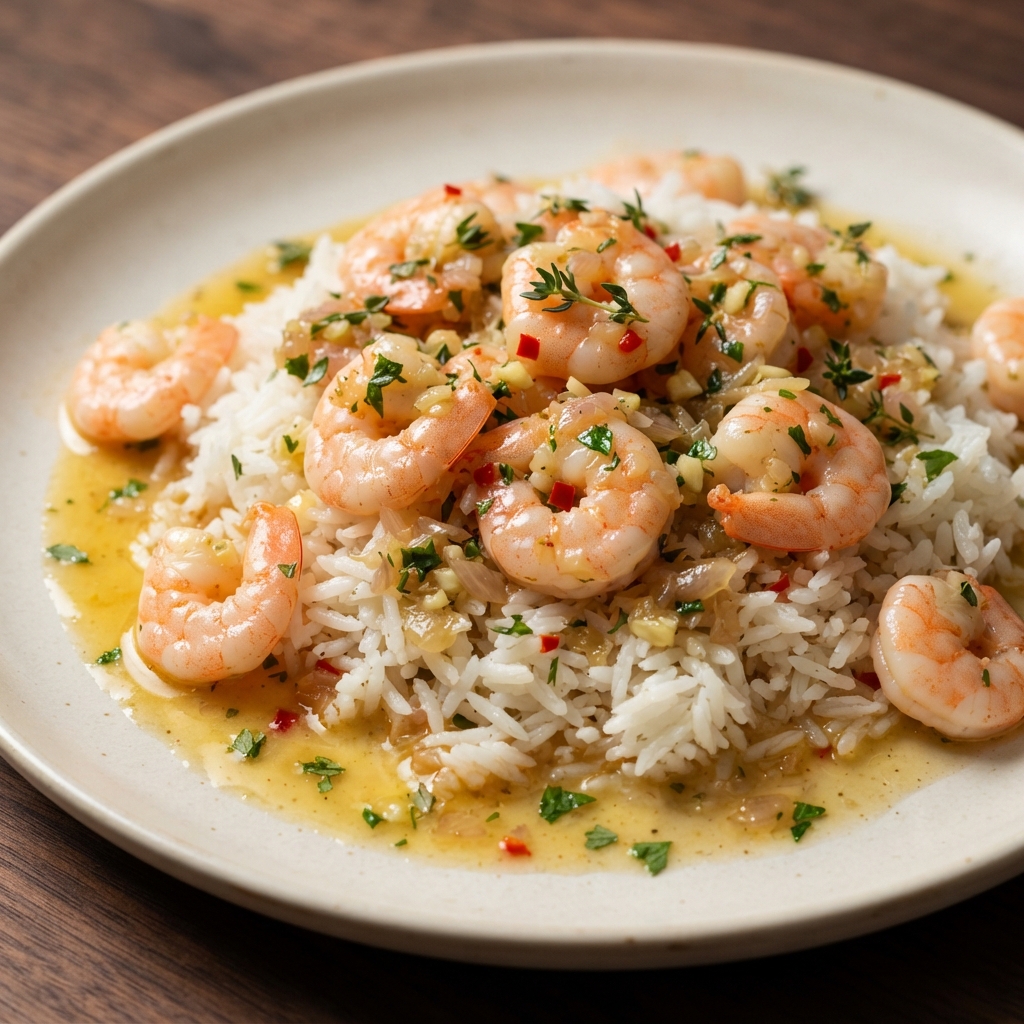 Garlic-Lemon Shrimp Scampi over Rice