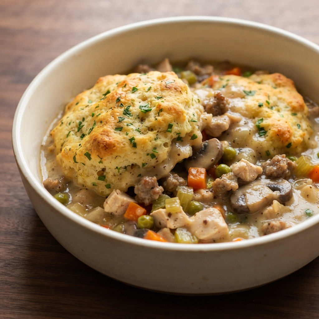 Turkey-and-Sausage Biscuit Cobbler